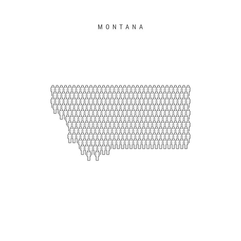 Vector People Map of Montana, US State. Stylized Silhouette, People