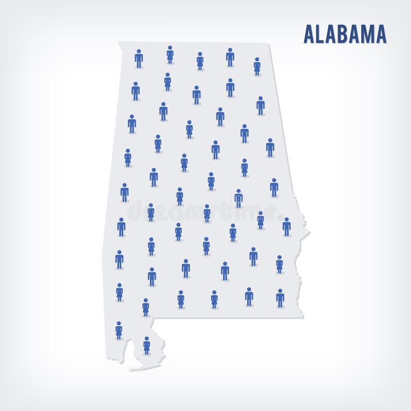 Alabama People Map. Detailed Vector Silhouette. Mixed Crowd of Men and