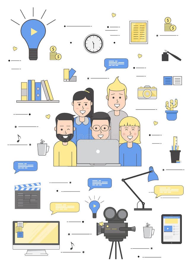 Vector people teamwork working computer developing company royalty free illustration