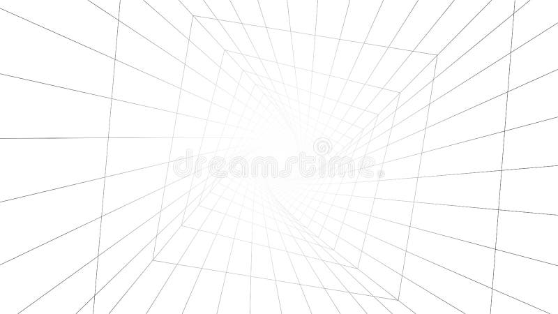 Vector perspective grid. Vortex. Curved abstract tunnel. Detailed lines on white background royalty free illustration