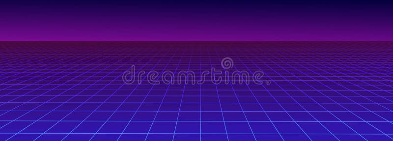 Vector perspective mesh. Detailed grid lines on dark background. Retro landscape 1980s style. Vector illustration vector illustration