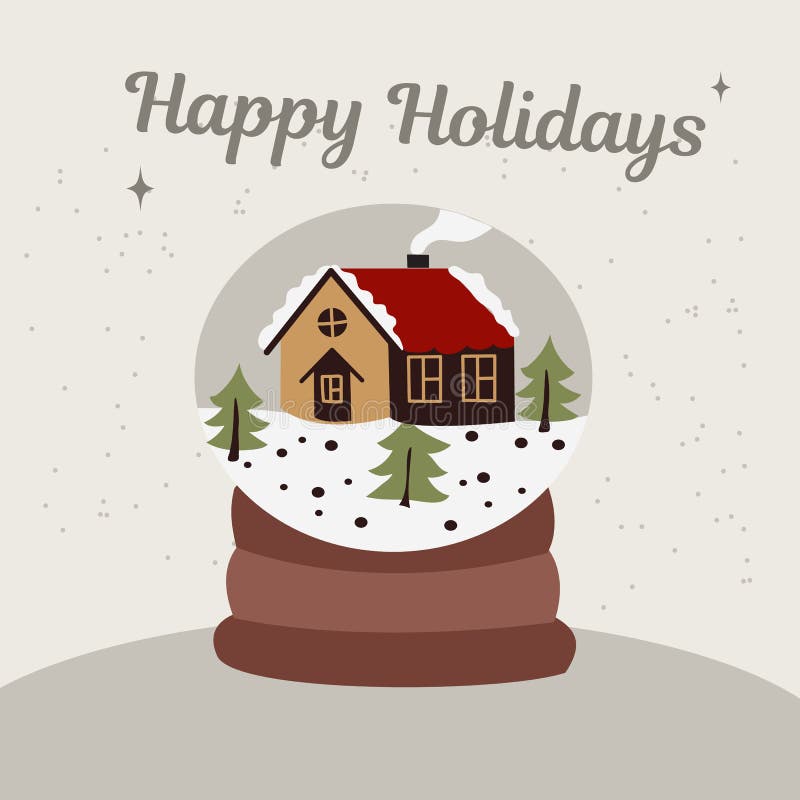 Vector picture of a golden-colored post with the image of a house and trees, with the text happy holidays royalty free illustration
