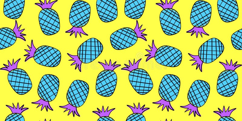 Vector pineapple seamless pattern drawing colorful summer theme background with childish hand drawn multicolor ready for print