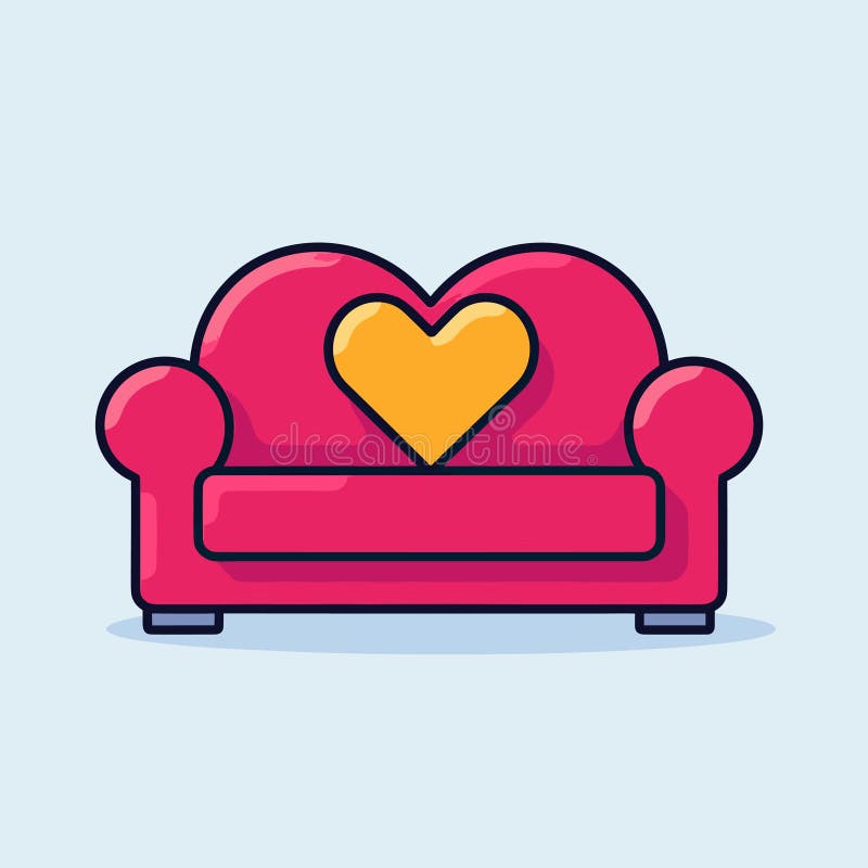 Vector of a Pink Couch with a Heartshaped Icon on it Stock Vector Illustration of cute