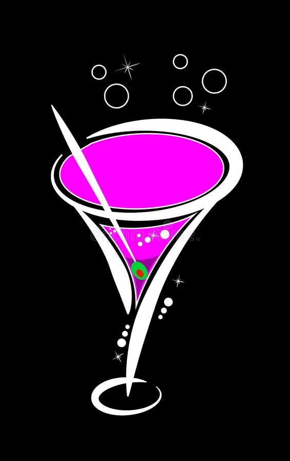 2 Pink Martini Glasses Olives Stock Illustration