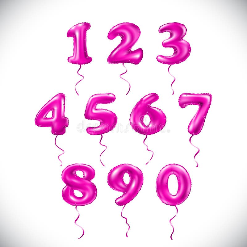 Vector pink number 1, 2, 3, 4, 5, 6, 7, 8, 9, 0 metallic balloon. magenta Party decoration golden balloons. Anniversary sign for h