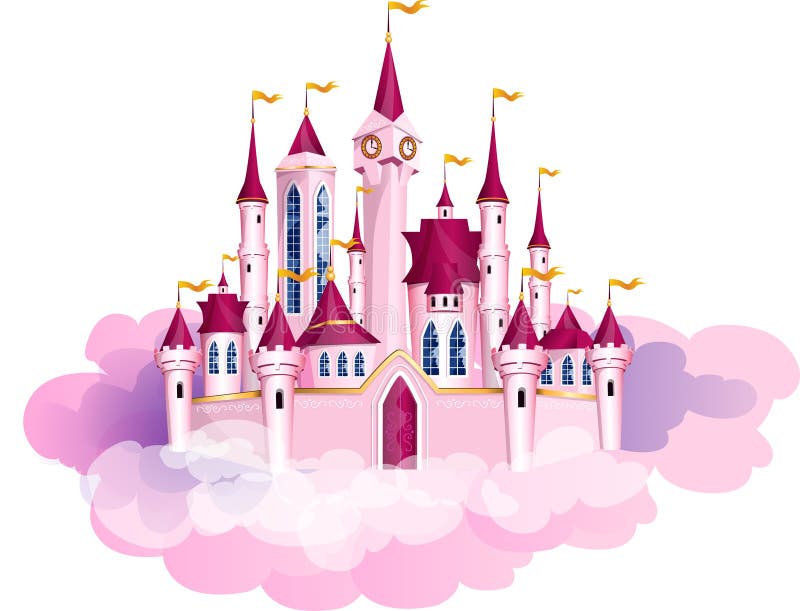Vector pink princess magic castle. stock illustration