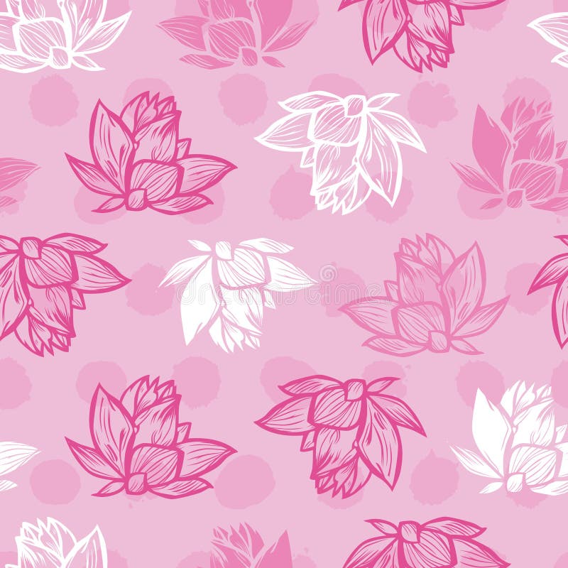Vector Pink Rows of Lotus Flower and Lily Pads Repeat Pattern 03