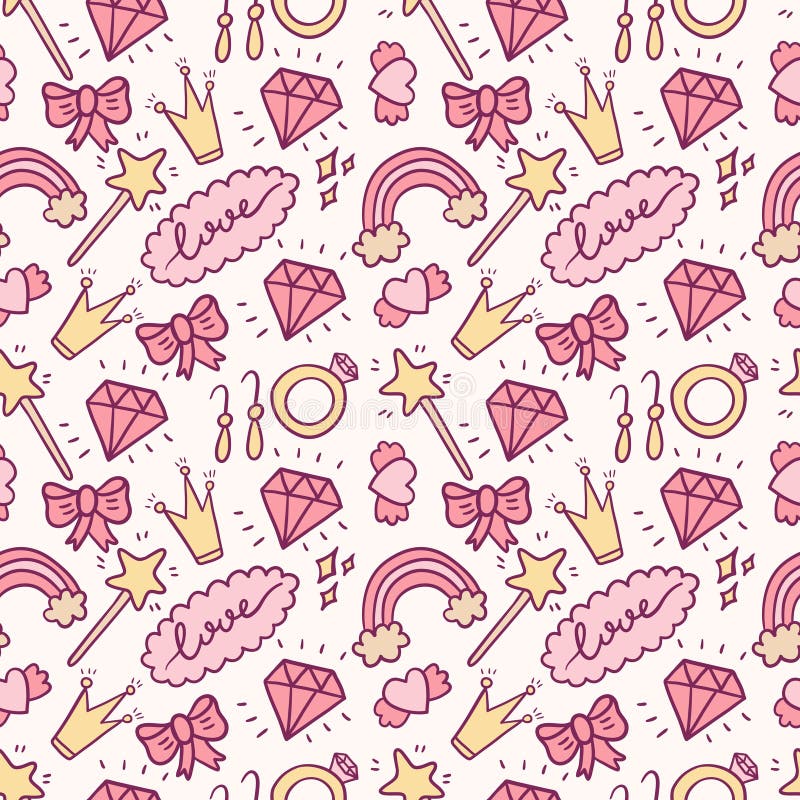 Vector Pink Seamless Pattern Cute Doodle Isolated Illustration