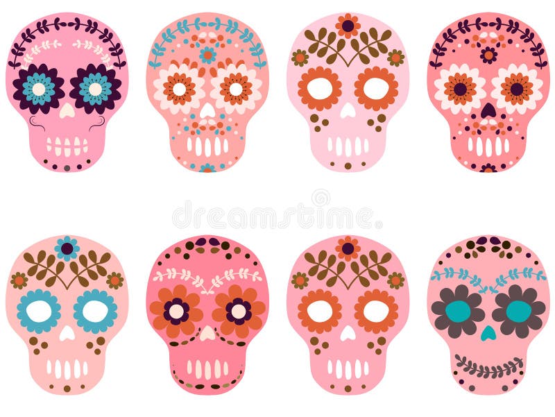 Vector pink sugar skulls with flowers royalty free illustration Vector pink sugar skulls with flowers royalty free illustration