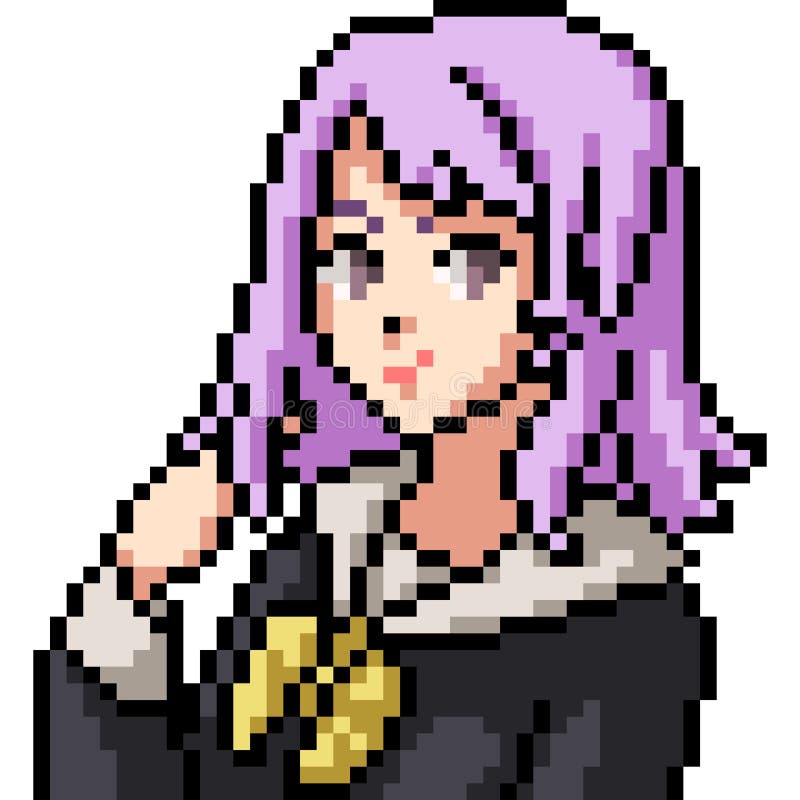 Anime Girl With Purple Hair Isolated Portrait Stock Vector