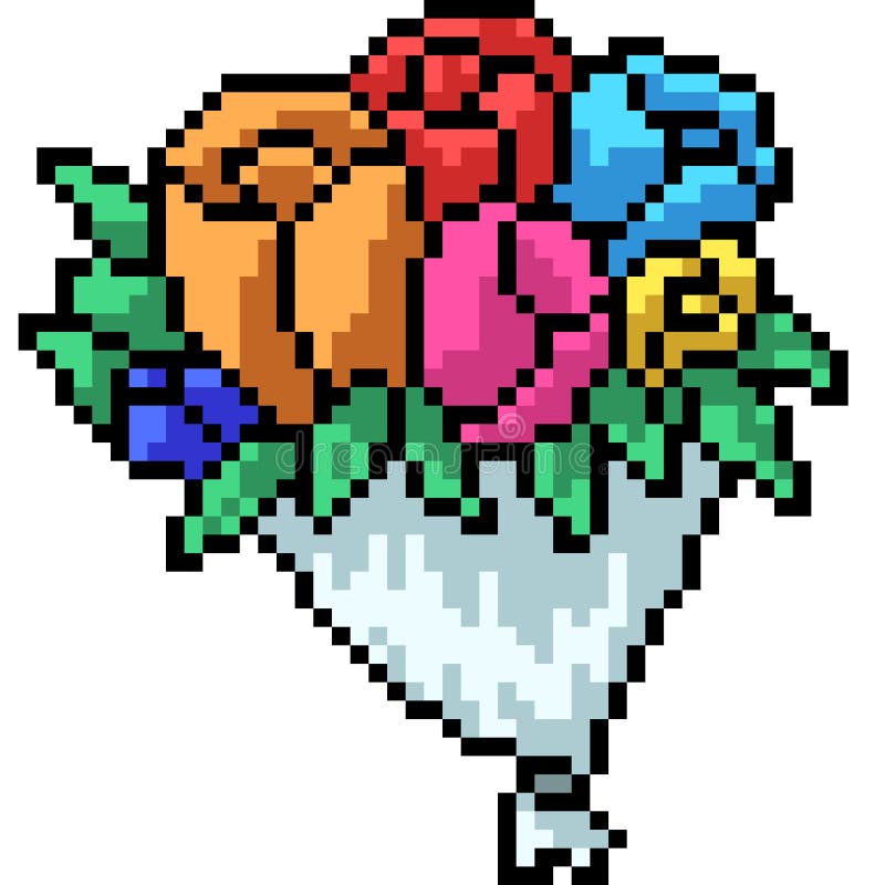 Vector pixel art flower bouquet.