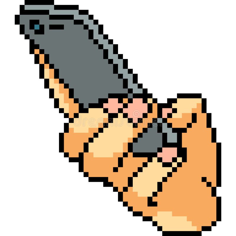 Vector pixel art hand hold phone