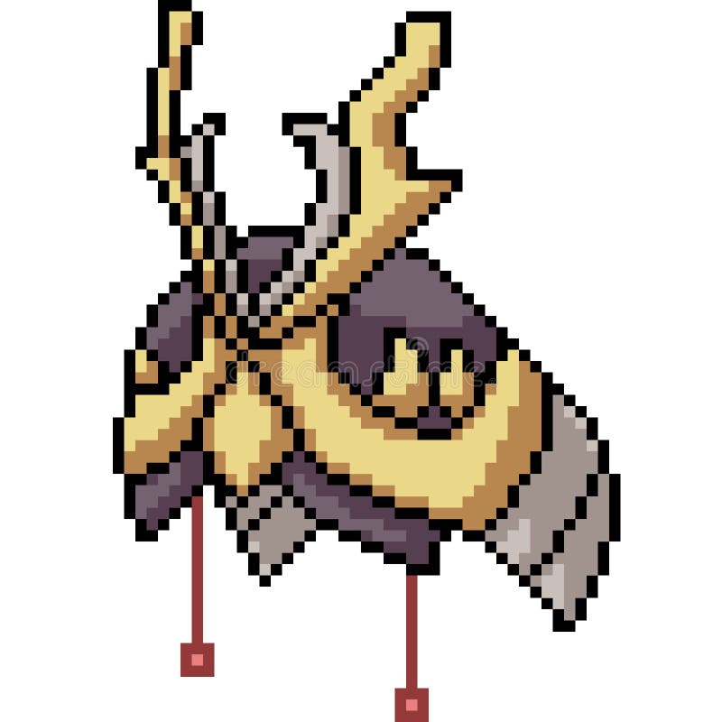Vector pixel art samurai helmet stock illustration