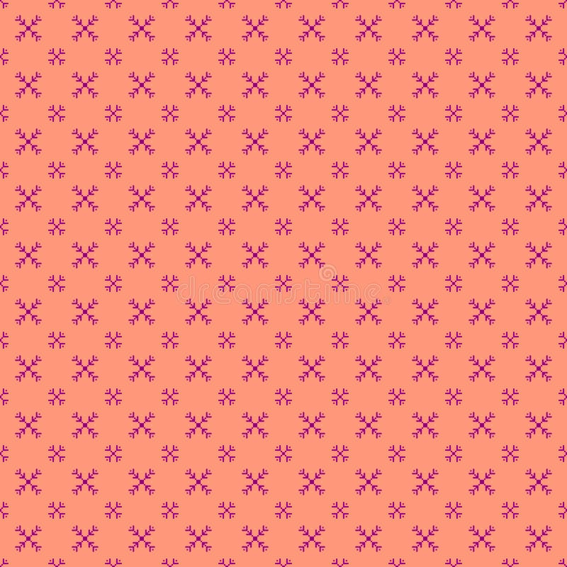 Vector pixel art velvet violet seamless pattern of minimalistic abstract decorative diagonal cross stitch on calming coral vector illustration