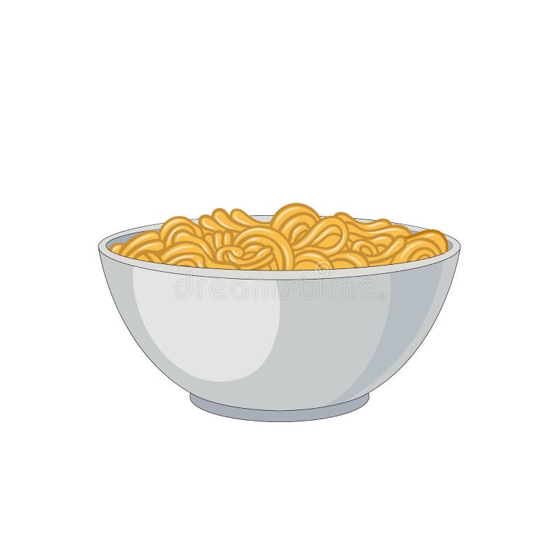 Vector Plain Noodles Illustration, Noodles in White Bowl Isolated