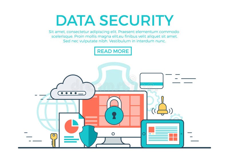 Vector plano linear del infographics de la seguridad de datos app libre illustration Vector plano linear del infographics de la seguridad de datos app libre illustration