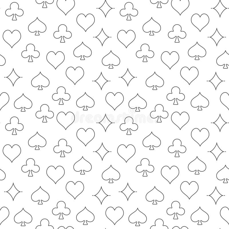 Vector Playing Card Suits Linear Seamless Pattern - Poker Background.