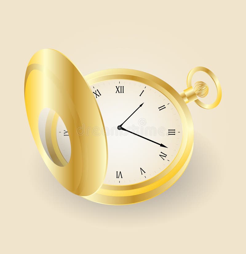 Vector Pocket Gold Watch Highly Detailed Stock Vector - Illustration of