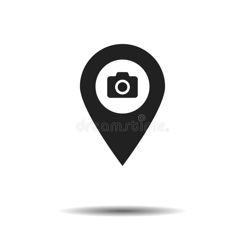 Vector pointer of camera isolated with shadow. Vector sign of lacation. Pin on map. Symbol of gps stock illustration