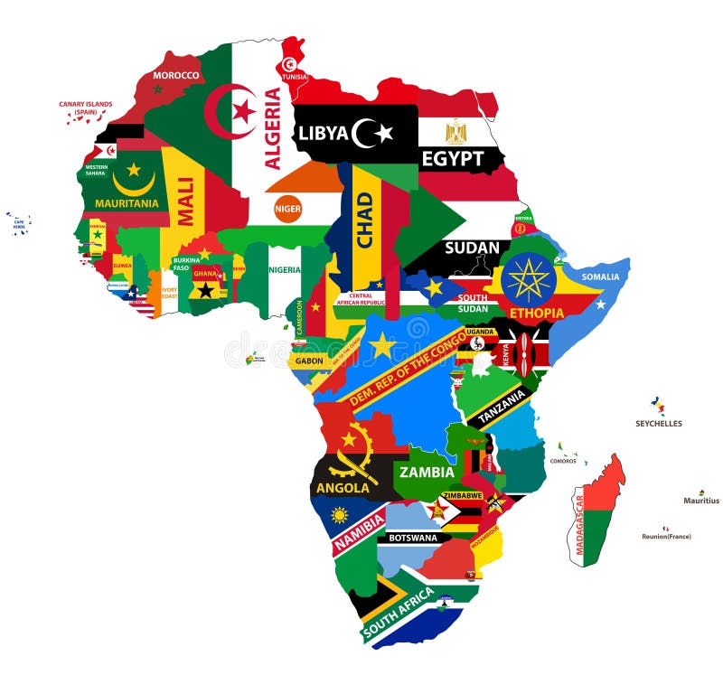 Vector politieke kaart van Afrika met alle vlaggen van het land