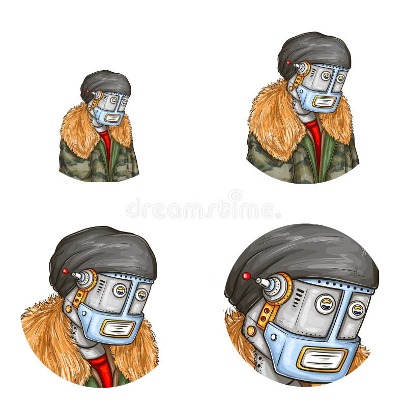 Vector pop art avatar of robot, android stock illustration