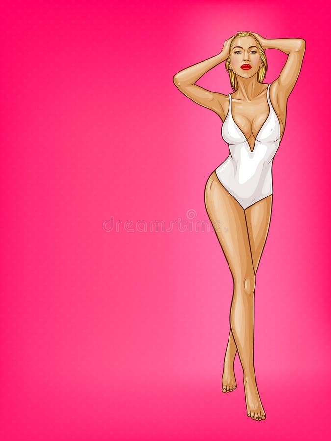 Vector pop art woman in one-piece swimsuit royalty free illustration Vector pop art woman in one-piece swimsuit royalty free illustration