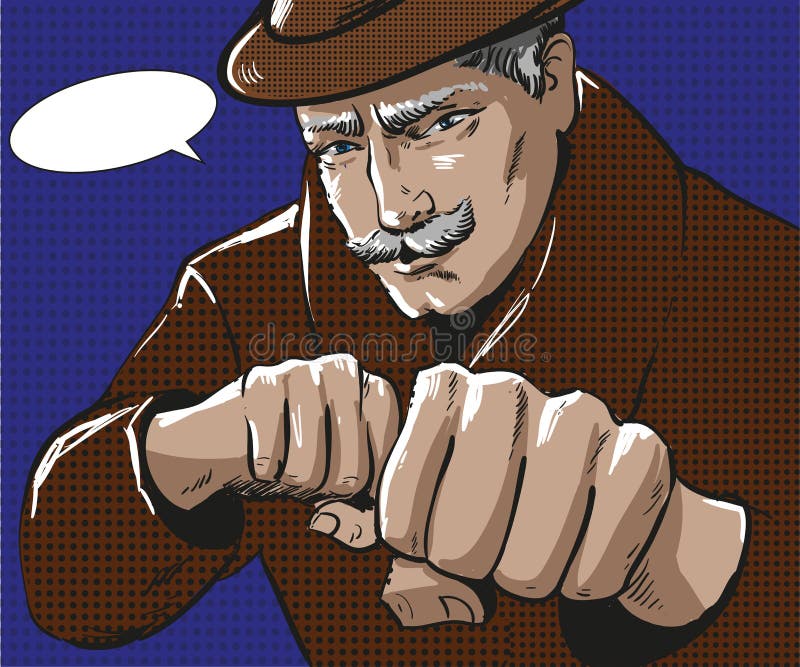 Vector Pop-Arten-Illustration des Mannes mit den lochenden Fäusten lizenzfreie abbildung Vector Pop-Arten-Illustration des Mannes mit den lochenden Fäusten lizenzfreie abbildung