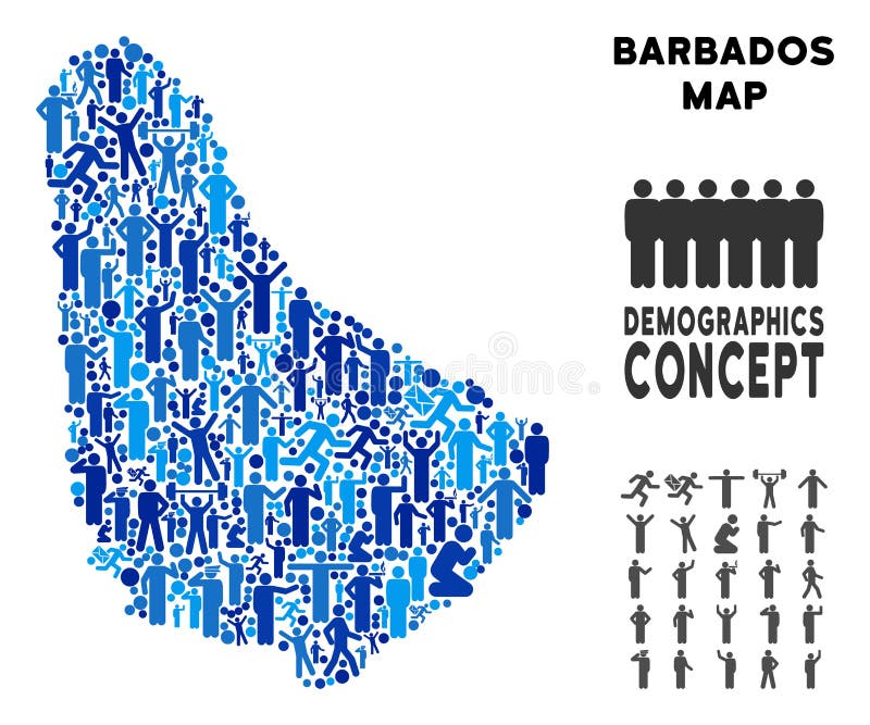 Barbados Map Population Demographics and Scratched Seal Stock Vector
