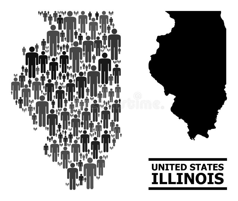 Vector Population Mosaic Map of Illinois State and Solid Map Stock