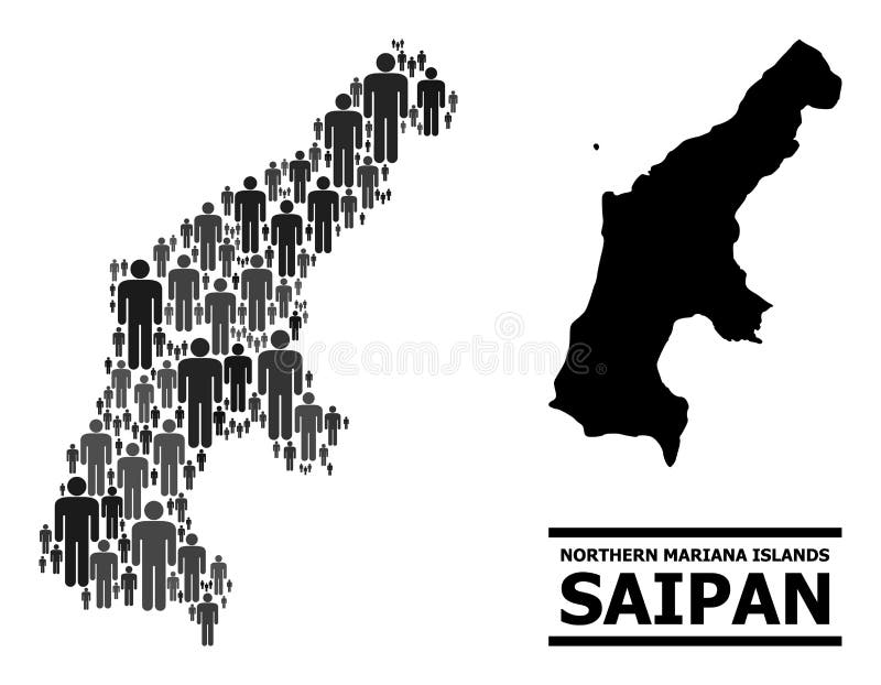 Vector Population Mosaic Map of Saipan Island and Solid Map Stock
