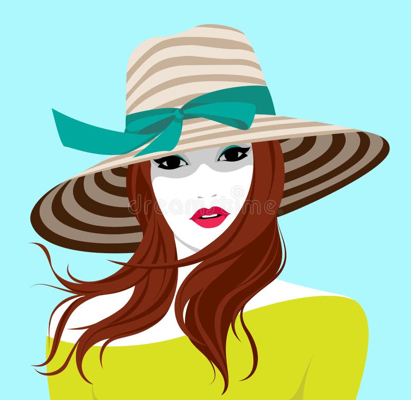 Face Hat Sunshine Woman Stock Illustrations – 110 Face Hat Sunshine ...