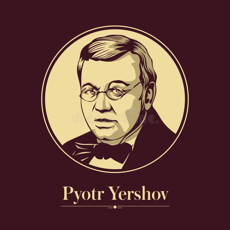 Vector portrait of a Russian writer. Pyotr Yershov was a Russian poet and author of the famous fairy-tale poem The Little Humpbacked Horse Konyok-Gorbunok.