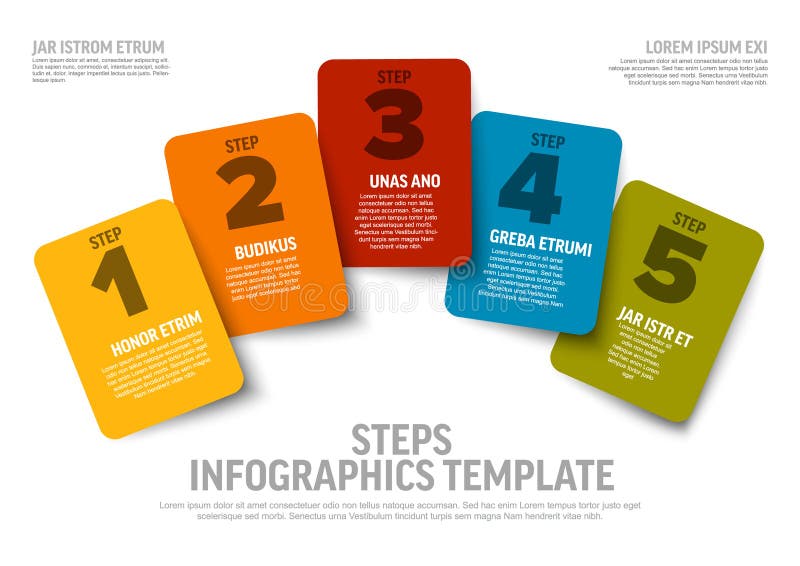 Vector progress five color card steps template royalty free illustration