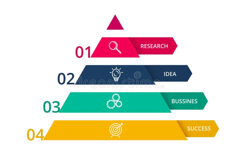 Vector pyramid up arrows infographic, diagram chart, triangle graph presentation. Business timeline concept with 4 parts stock illustration