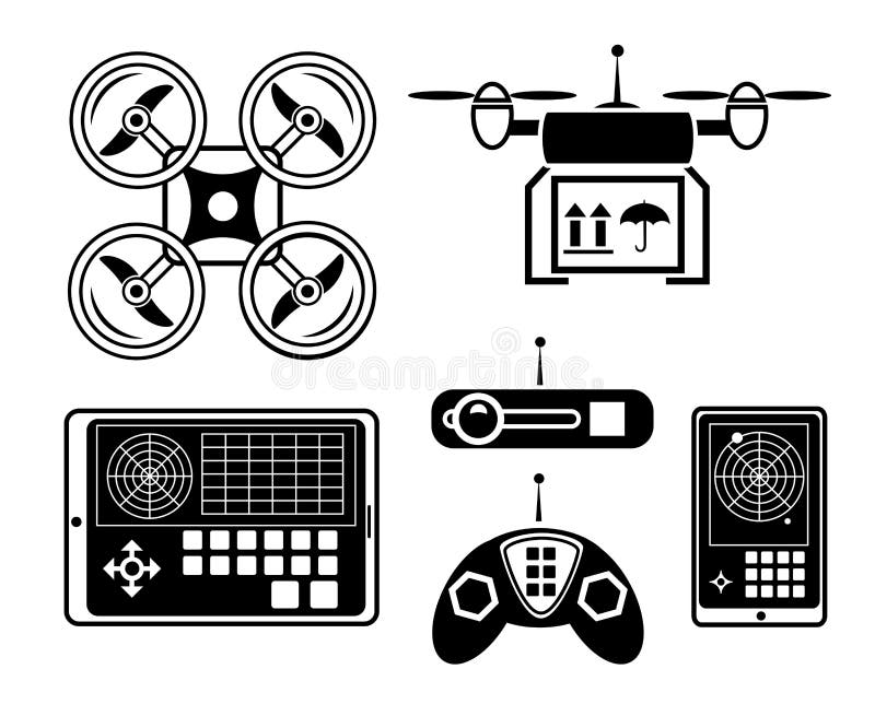 Vector quadrocopter or drone icon set stock illustration