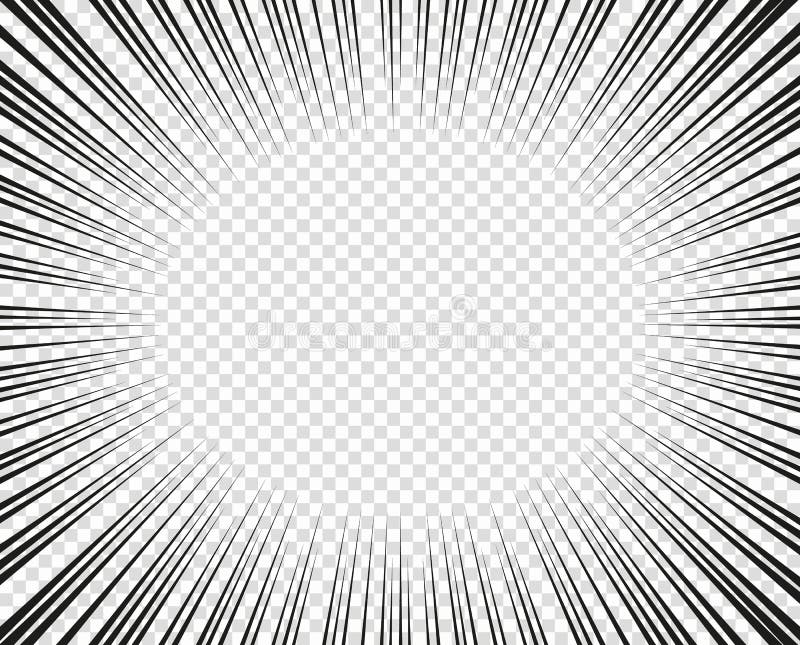 Vector radiale lijnen Concept snelheid, beweging, zwarte kleur Manga van ontwerpelementen, beeldverhaal, strippagina Geïsoleerde stock illustratie Vector radiale lijnen Concept snelheid, beweging, zwarte kleur Manga van ontwerpelementen, beeldverhaal, strippagina Geïsoleerde stock illustratie