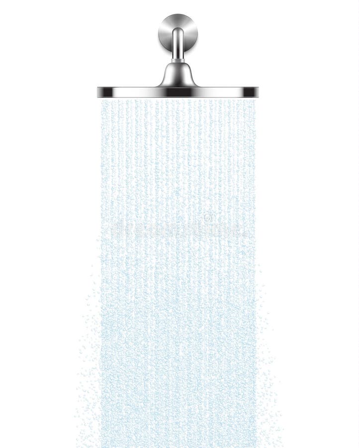 Vector Rain Shower Head with Water Drops Flowing Isolated Over a White