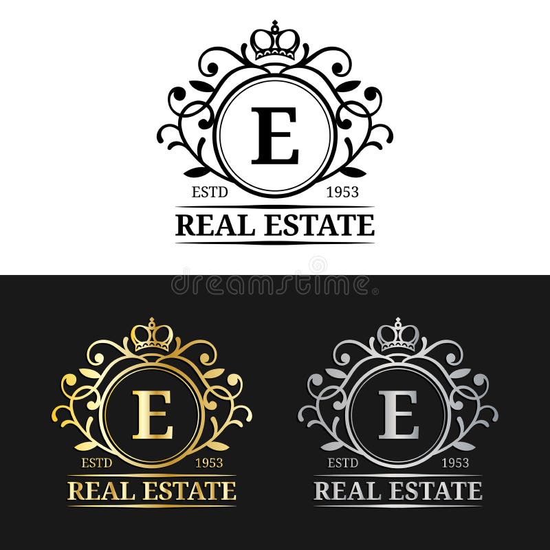 Vector real estate monogram logo templates. Luxury letters design. Graceful vintage characters with crown symbols.