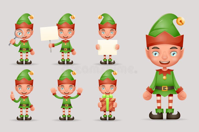 Vector Realista Del Diseño Determinado De Los Iconos Del Duende De La  Muchacha De La Navidad De Santa Teen Icons New Year De Los Ilustración del  Vector - Ilustración de conjunto, amigos