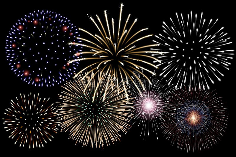 Vector realista del fondo de los fuegos artificiales stock de ilustración Vector realista del fondo de los fuegos artificiales stock de ilustración