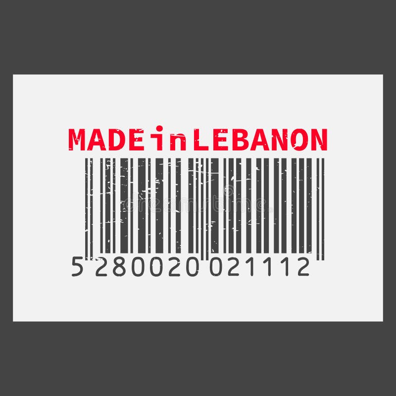 Vector realistic barcode Made in Lebanon on dark background.