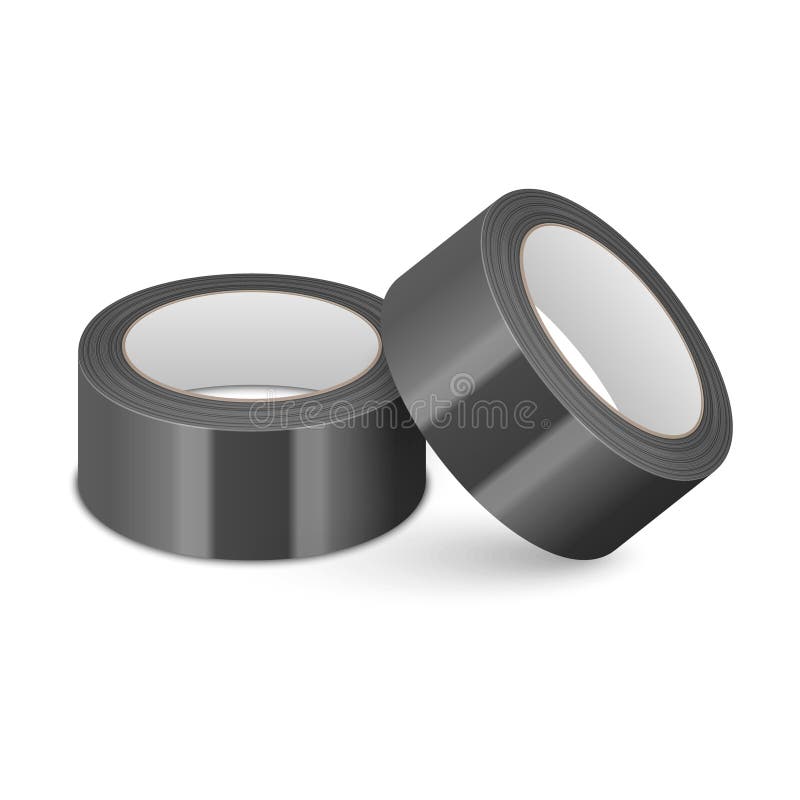Vector Realistic Black 3d Glossy Tape Roll Template for Logo, Print, Mock-up Set Closeup Isolated on White Background
