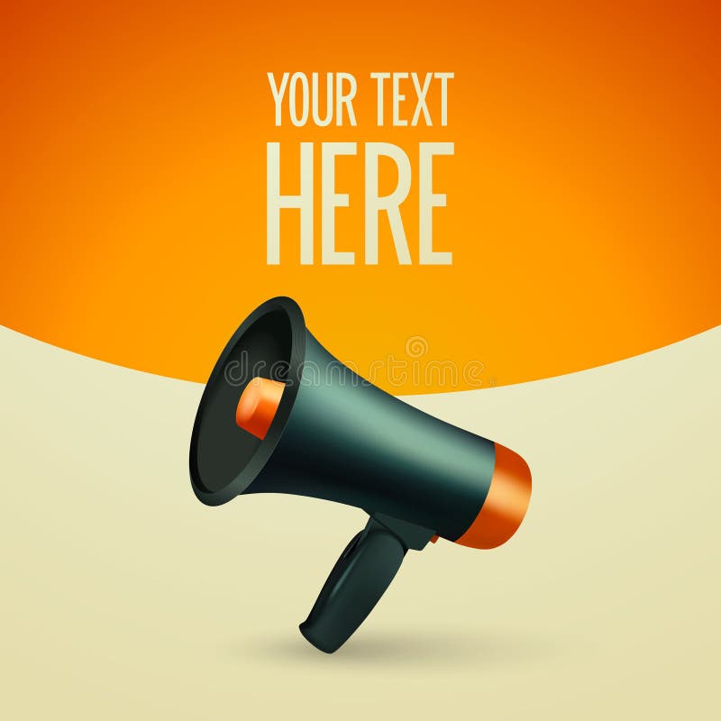 Vector Realistic 3d Simple Black Megaphone with Speech Buble on Orange