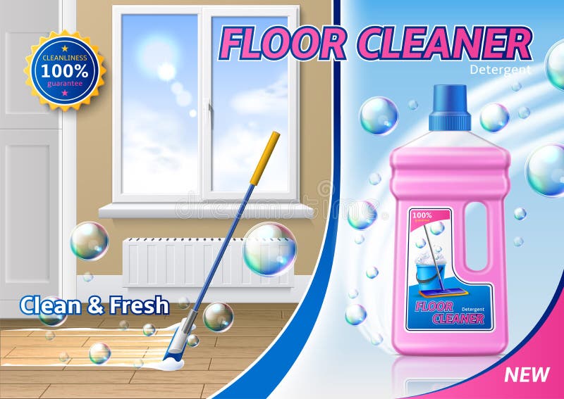 Vector Realistic Floor Cleaner Detergent Bottle Ad Stock Vector -  Illustration of floor, equipment: 226632346