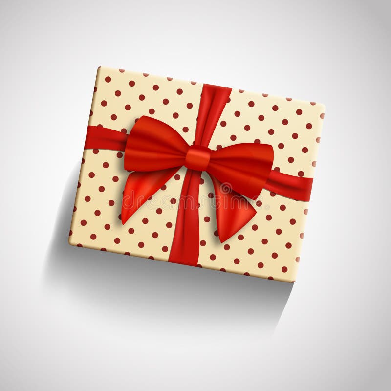 Vector Realistic Gift Box with Red Ribbon Isolated. Greeting Card