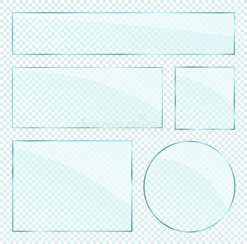 Vector Realistic Glass Plates Layers Set on Transparent Alpha