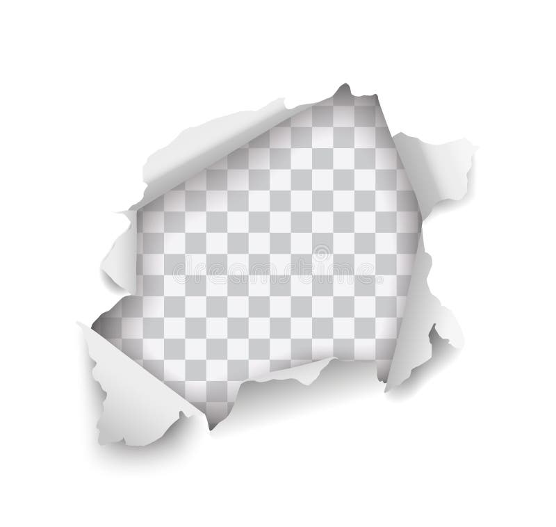 Vector realistic hole torn in paper on transparent background stock illustration