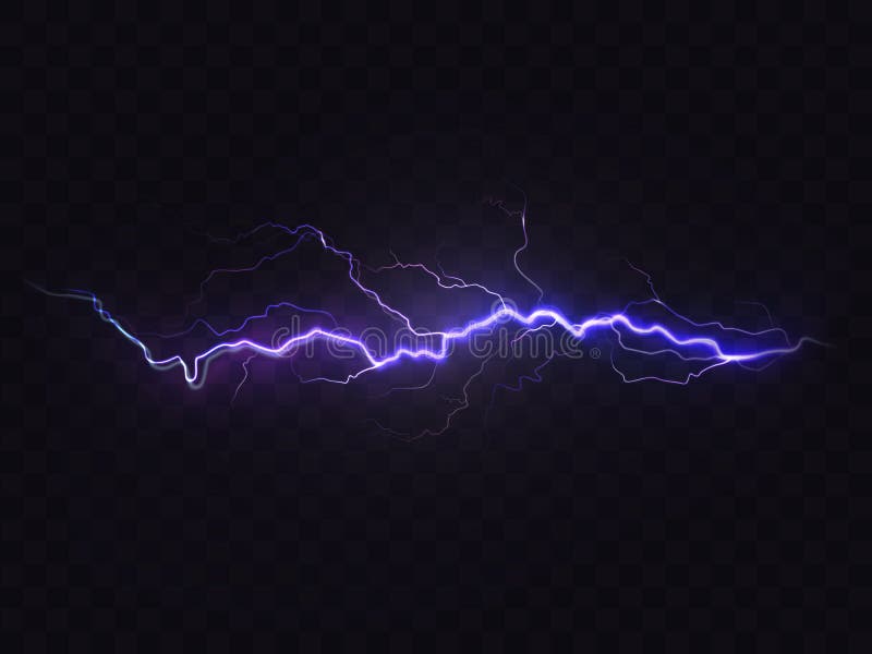Vector realistic lightning, purple thunderstorm, design element royalty free illustration