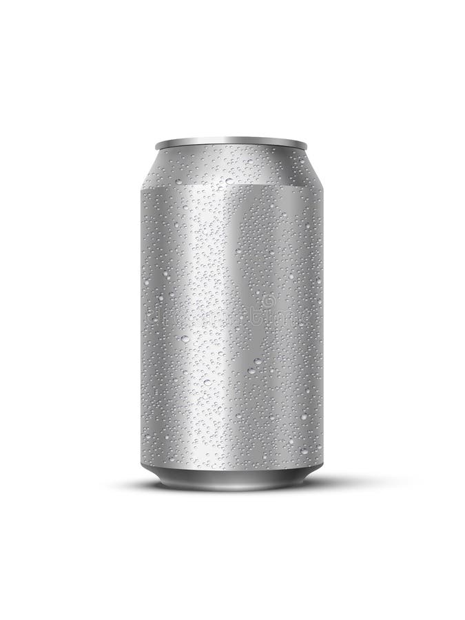 Vector realistic mockup metal can with water drops